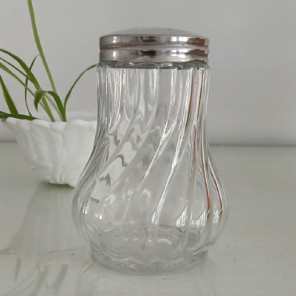 Vintage STOHA Sugar Shaker Clear Glass Swirl 4.5" Made in W Germany